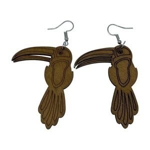 NEW brown toucan bird wood earrings for women
